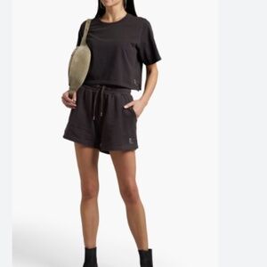 ONIA Boxy Cropped Printed Cotton-Jersey Set T-Shirt Sz M & Shorts Sz.S Black